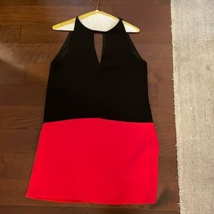 Parker sleeveless red and black silk mini dress